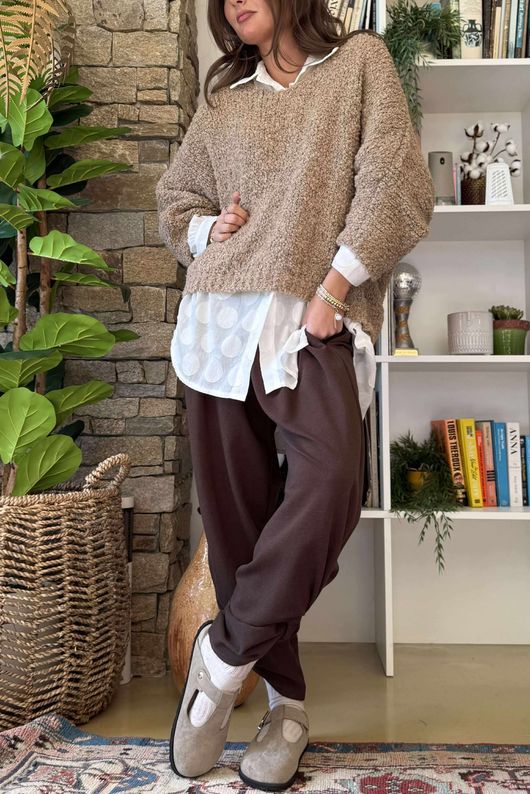 Hygge Boucle Slouch Knit Camel 